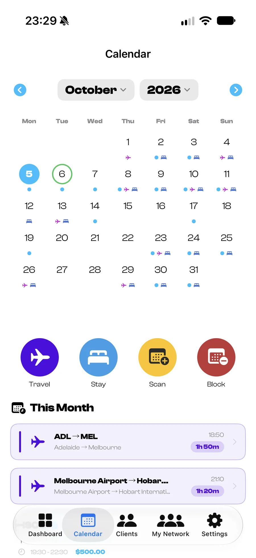 SessionsNV calendar view showing April 2026 gigs